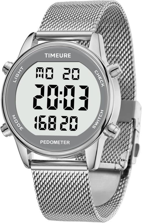 Women's Stylish Step Counter Pedometer Watch with Stainless Steel Bracelet, No App or Charging Needed - TU-2401
