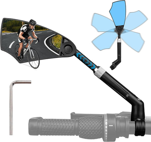 Retractable Bike Handlebar Rear View Mirrors 2 Pack - 360° Adjustable Anti-Glare Glass Lens for Bicycle