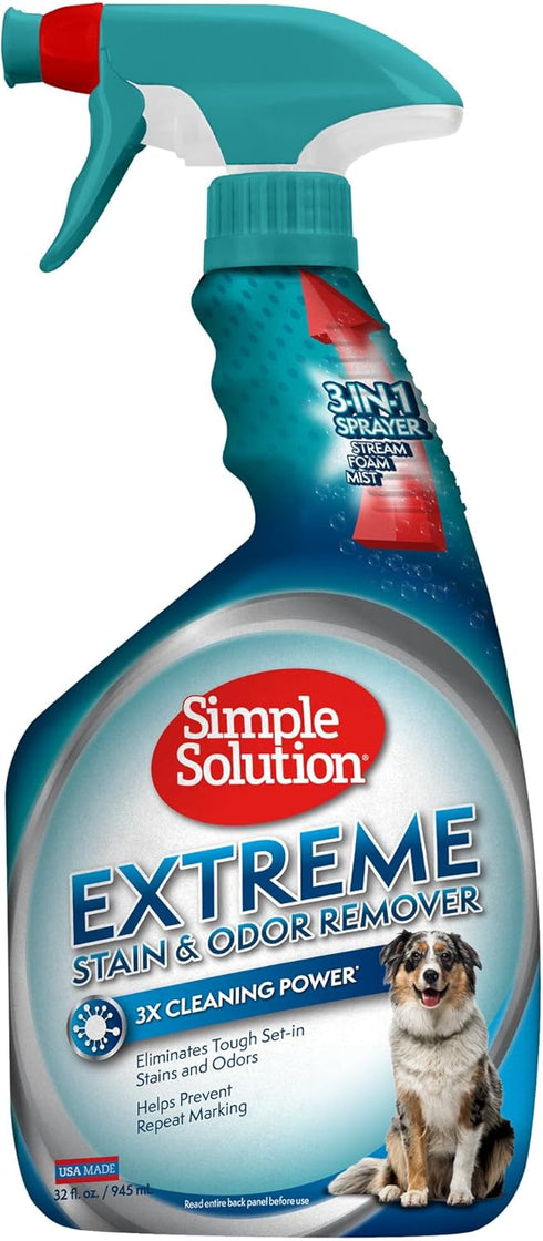 Simple Solution Extreme Pet Stain and Odor Remover, 32 Ounces, Enzymatic Cleaner with 3X Pro-Bacteria Power