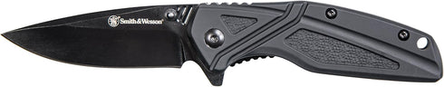 Smith & Wesson SW1101 6.89in Stainless Steel Folding Knife with 3in Drop Point Blade and Rubberized Handle