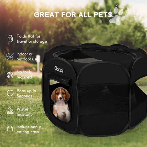 GOOZII Portalble Puppy Playpen Indoor for Small Dogs, Pet Dog Play Pens Kennel Crate with Top Cover Floor Door Enclosed