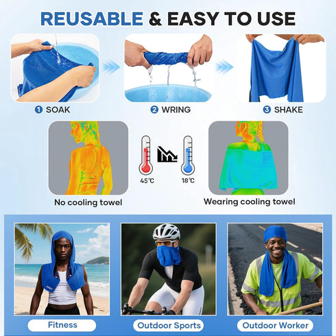 CHEMLUK 2 Packs Cooling Hoodie Towel: Cooling Towels for Neck and Face, Quick-Dry Absorbent Soft Breathable Sweat Neck