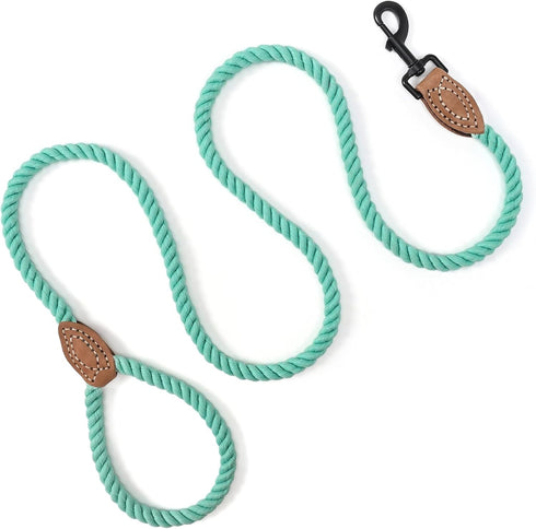 Mile High Life Dog Leash, Braided Cotton Rope with Leather Tailor Tip, 6 Feet Heavy Duty Metal Clasp Wedding Leash