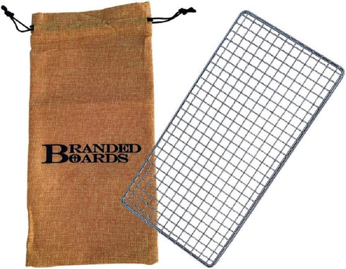 Portable Bushcraft Stainless BBQ Cooking Grill Grate - Bamboo Cutting Board, Mini Knife, Fire Starter Kits