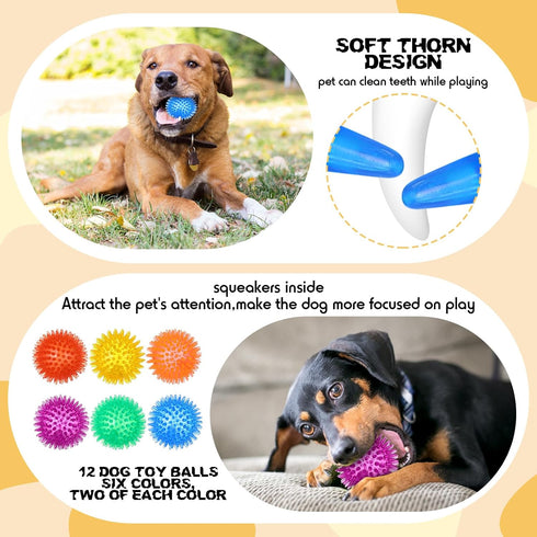 Syhood 60 Pcs Squeaky Dog Toys Bulk for Small Dogs, Plush Chew Toys and Spiky Balls for Teething