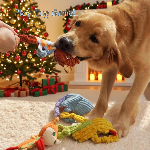 5PC Nocciola No Stuffing Puppy Toys - Dog Toys Plushies Whimsical Variety Colors Animal Plush Toy with Squeaky Crinkle