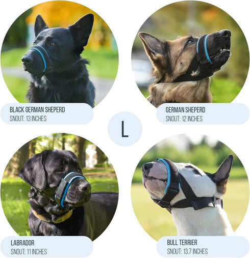 Gentle Muzzle Guard for Dogs Prevents Biting Unwanted Chewing Safely New Secure Comfort Fit Soft Neoprene Padding (L,
