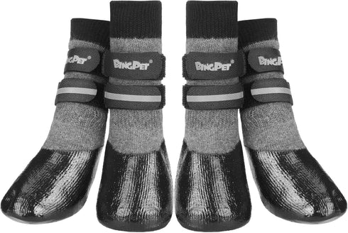 BINGPET Anti-Slip Dog Socks, Waterproof Paw Protectors with Reflective Straps, 4pcs Dog Boots for Indoor & Outdoor Wear