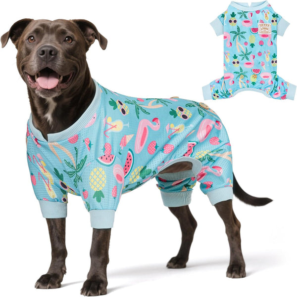 KYEESE Dog Pajamas for Summer, Lightweight Pet Onesie Mesh Pjs for Medium Dogs, Comfy Sun-Protective Flamingo Pattern