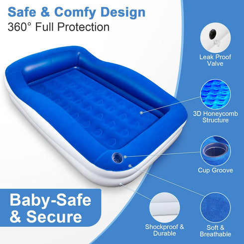 Inflatable Toddler Travel Bed Portable Toddler Bed with Safety Bumpers, Toddler Floor Bed for Travel, Camping