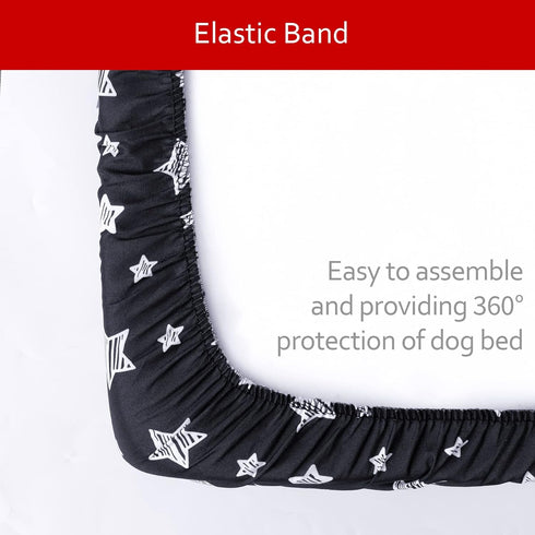 Waterproof Dog Bed Covers, Replacement Washable Pet Hair Cover, Quilted Black Star Print 22x35 Inches