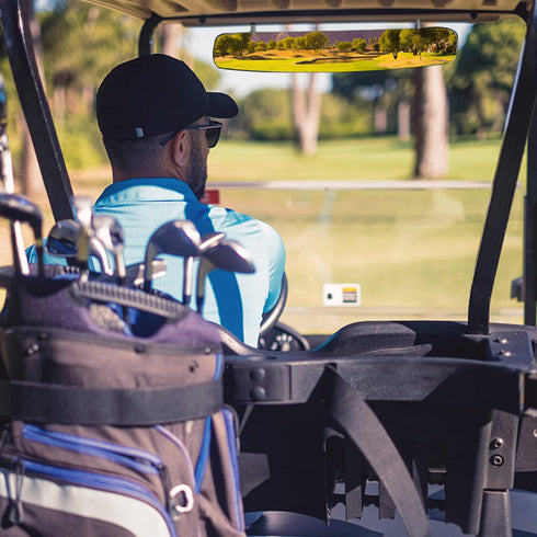 Newest Golf Cart Mirrors, 16.5" Panoramic Rear View and Folding Side Mirrors for Club Car