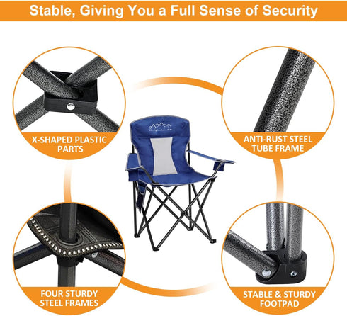 325lb Folding Camping Chair, Foldable Lawn Chair Breathable Mesh with Water-Proof Coating, Includes Cup Holder, Storage