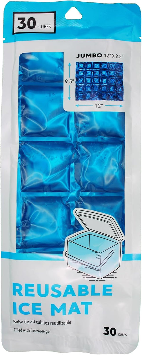 Jacent Flexible Reusable Ice Mat, 30 Cube Blue Ice Pack, Jumbo 12x9.5-Inch