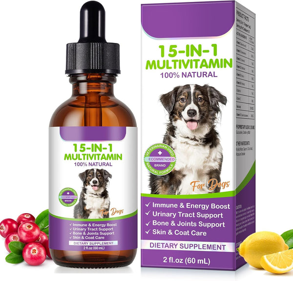 CFXYHNOX Dog Multivitamin Drops, 15 in 1 Multivitamin Liquid for Dog with Vitamin
