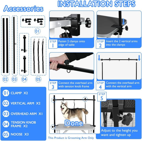 3 35.4 36.2 50 LEIBOU H-Shape Dog Grooming Arm Pet Supplies Grooming Table Arm with Noose and Clamp Heavy Duty Aluminum