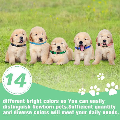 14 Pack Adjustable Puppy Collars - Breakaway Safety Whelping Collars for Small Puppies, Soft Nylon Identification