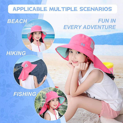 Kids Sun Hat Toddler Beach Play Hats, Sun Protection Fishing Hat with Neck Flap for Boys and Girls Ages 5-13