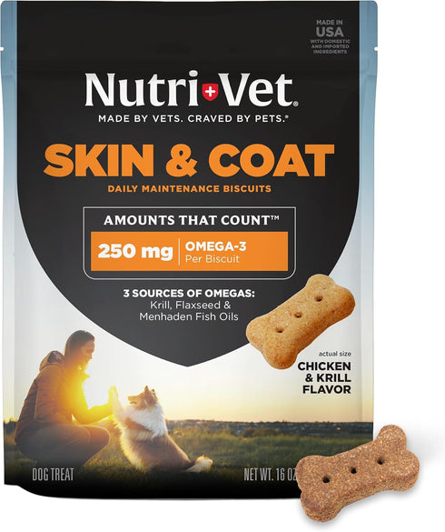 Nutri-Vet Skin & Coat Biscuits for Dogs, Tasty Dog Treat, Skin and
