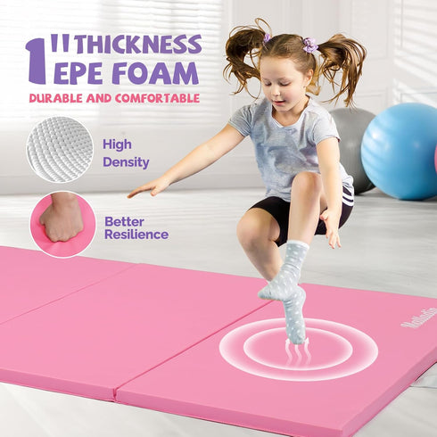 Matladin 6'x3'x1"/8'x3'x1" Folding Gymnastics Mat for Kids, PU Leather Gym Exercise Mats for Tumbling, Cheer, Yoga