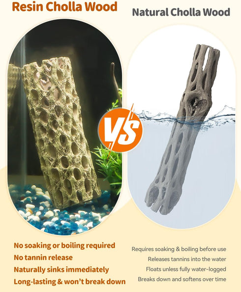 Resting,2pcs Uniclife Shrimp Hides for Aquarium, Shrimp Cave, Realistic Resin Aquarium Hollow Cholla Wood Decorations