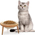 DEAYOU Ceramic Cat Bowl, Adjustable Tilted Elevated Pet Dish, No Spill Feeder with Wood Stand, 600 ML/20 OZ
