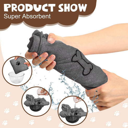 Chumia 4 Pcs Dog Towels - Microfiber Absorbent Towel for Drying Dogs, Quick Drying Paw Towel for Medium Dogs (Gray, 24