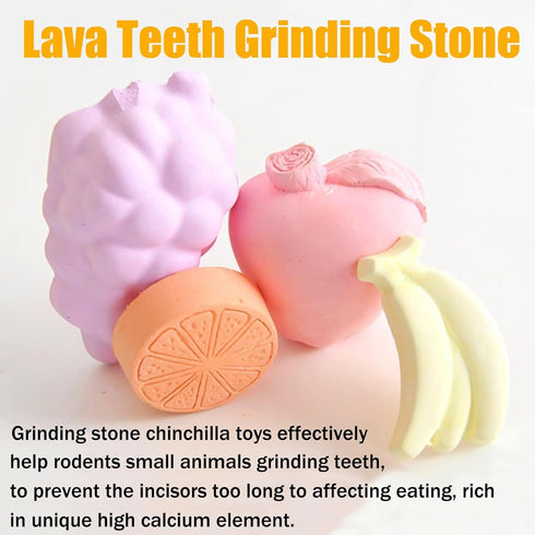 Hamiledyi 5 Pcs Chinchilla Lava Blocks, Fruit Shaped Rabbit Chew Toys for Small Animals