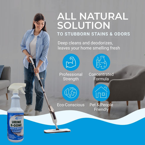 Urine B-Gone Professional Enzyme Odor Eliminator & Pet Stain Remover, 32oz, Effective on Carpets, Laundry & More