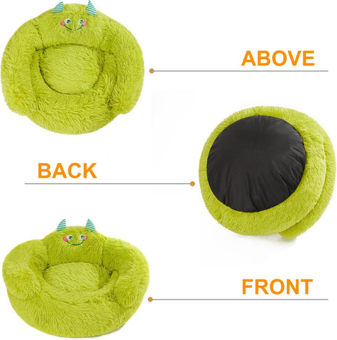 Jiupety Cute Calming Dog and Cat Bed, Indoor High Bolster Donut Dog Beds, Plush Cuddler Bed (L, 27"x27"x14") Green
