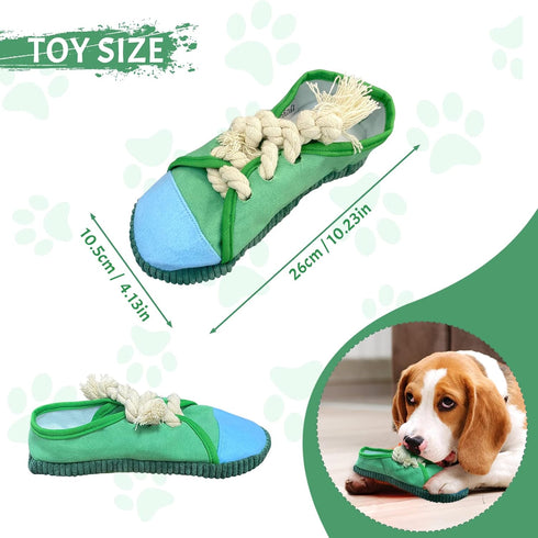 WishLotus Shoes-Shaped Dog Squeaky Toys, Tear-Resistant Plush Toys for Teeth Grinding & Boredom Relief (Green)