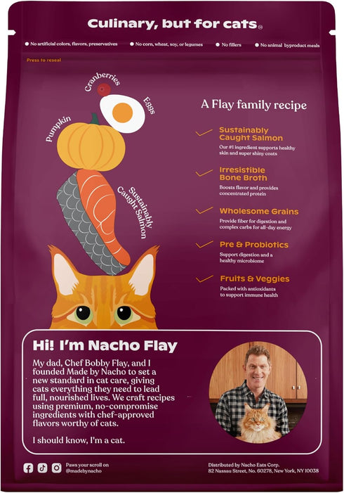 Made by Nacho Bone Broth Infused Dry Cat Kibble, Sustainably Caught Salmon and Pumpkin, 2lb Bag