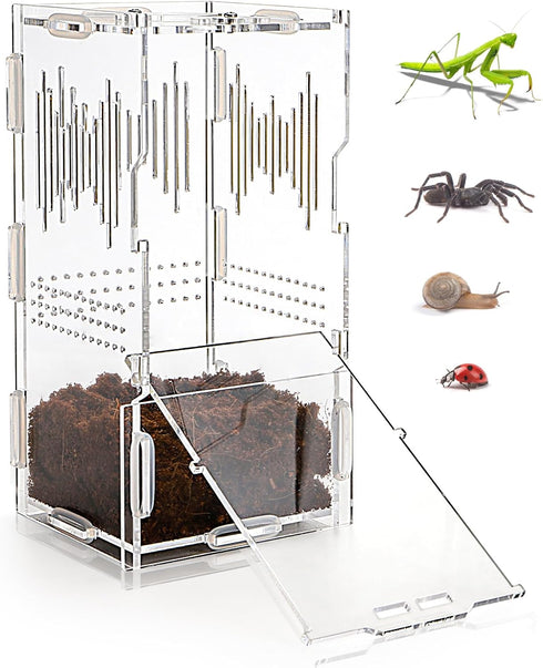 4"x4"x8" Jumping Spider Enclosure, Acrylic Tarantula Tank, Small Reptile Terrarium, Praying Mantis