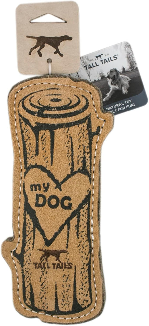 Tall Tails Dog Natural Leather Fetch Toy, Love My Dog Tree Log for Dogs