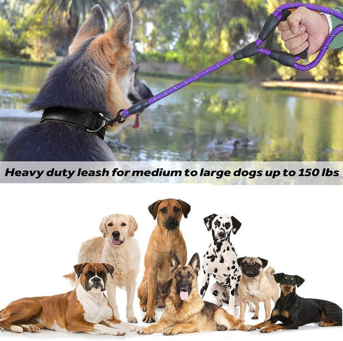 Dog Leash, 5 FT Heavy Duty Double Handle with Comfortable Padded and Reflective Rope for Small, Medium, Large Dogs