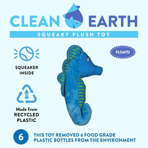 100% Spunky Pup Clean Earth Recycled Seahorse Dog Toy | Made from Recycled Water Bottles | Eco-Friendly | Squeaker |