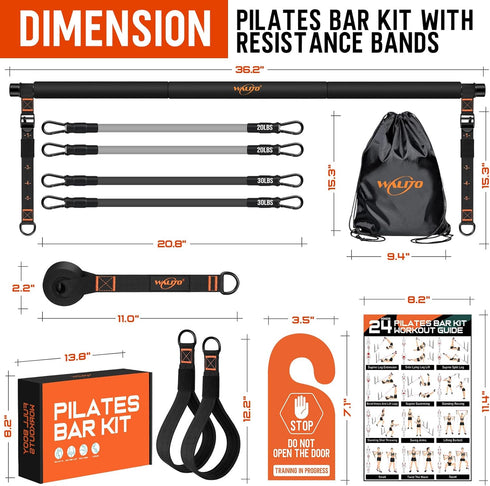 Pilates Bar Kit with Resistance Bands, 3-Section Multifunctional Yoga Bar for Full-Body Workouts at Home Gym