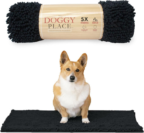 My Doggy Place Microfiber Dog Mat for Muddy Paws, 31" x 20" Black - Quick-Drying Non-Slip Dog Mat