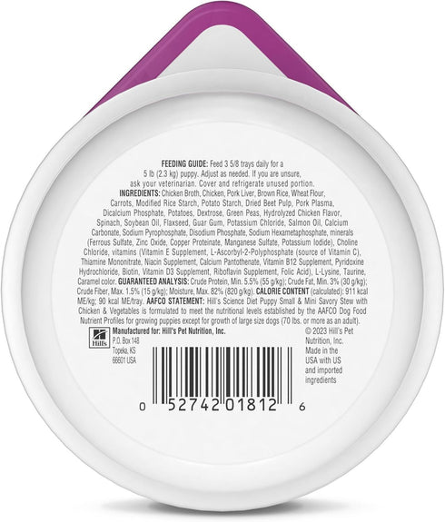 Hill's Science Diet Puppy, Small & Mini Breeds Premium Nutrition, Wet Dog Food, Chicken & Vegetables Stew, 3.5 oz Tray