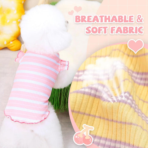2 Pack Striped Small Dog T Shirt, Cute Cherry Girl Dog Clothes for Small Dogs Cats, Soft Cotton Sleeveless Vest