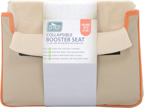 Collapsible Pet Booster Car Seat Box with Plush Fleece Cover, Foldable Carseat for Small Dogs Under 20 lbs, Khaki