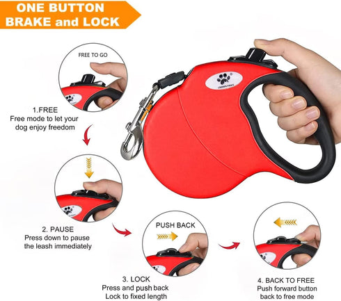 16ft Retractable Dog Leash for Large Dogs up to 44 lbs, Tangle-Free Nylon Tape, Red Dan M