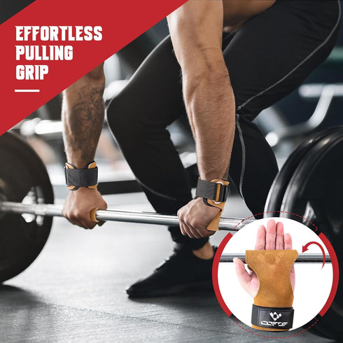 Weight Lifting Wrist Strap - Double Layer Leather Adjustable Neoprene Padded Gym Workout Lifting Hooks