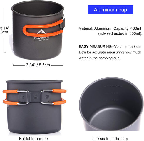 widesea 8PCS Camping Cookware Mess Kit, Lightweight Backpacking Outdoor Set with Pot, Pan, and Tableware