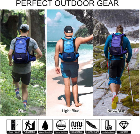 Hydration Pack, Insulated Hydration Backpack with 2L BPA Free Water Bladder for Hiking, Running, Camping