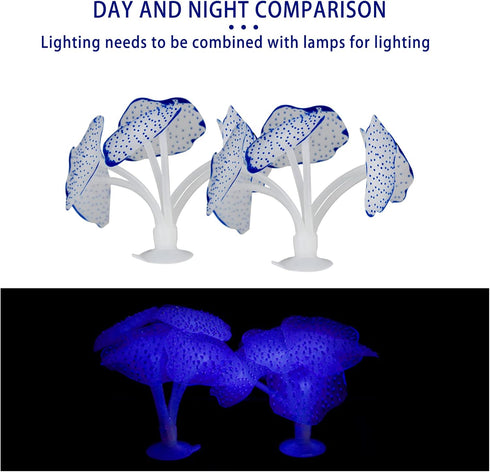 WishLotus 2 Pack Aquarium Coral Decoration, Soft Silicone Fish Tank Glow Decor with Suction Cups, Fluorescent Effect