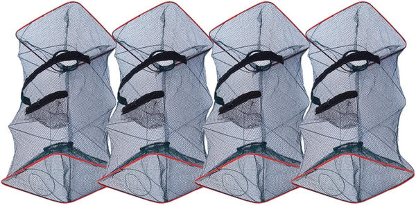 Toyvian 4pcs Portable Crawfish Trap Lobster Shrimp Cast Net Foldable Crab Mesh