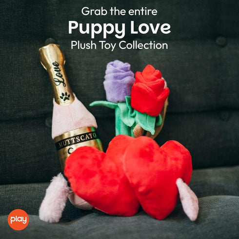 (3 Set) P.L.A.Y. Cute Plush Dog Toys - Puppy Love Valentine's Day Themed Durable Squeaker Chew Toys, Great for Puppies