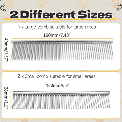 Biaungdo 3 Set, Pets(7.48 1.57 inch 6.3 1.1 inch) Pcs Dog Grooming Combs Metal Dog Comb for Removing Tangles and Knot