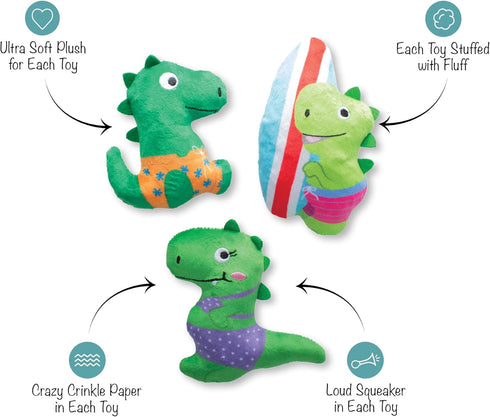 Fringe Studio Plush Dog Toy Set, Rawr-Ing Summer, Small 3 Piece Set, Pet Shop Collection (662089)